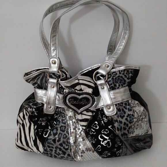 Black Silver Patchwork Embellished Shoulder Bag - Picture 1 of 13